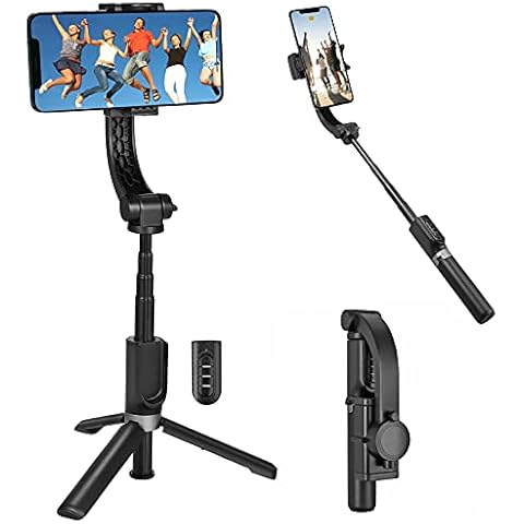 LiNKFOR Gimbal Stabilizer for Smartphones with Multifunctional Bluetooth Remote 1-Axis Phone Gimbal with 360°Automatic Rotation Selfie Stick and Tripod Carrying Bag Auto Balance for iPhone Android Cover