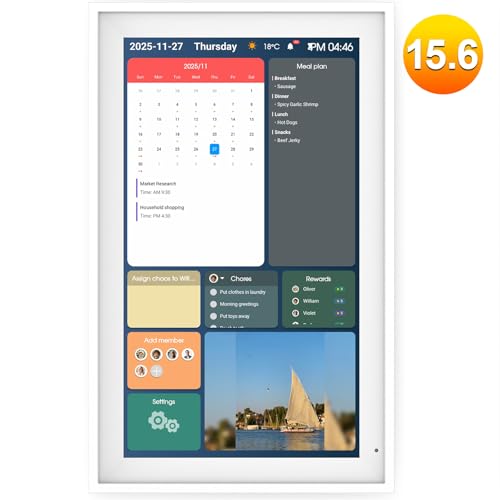 Image of Digital Calendar 15.6 inch Digital Wall Planners for Family Schedules, Electronic Calendar with 1920*1080 Interactive Touchscreen, Digital Photo Frame Built-in 64GB Memory, Smart Calendar-White