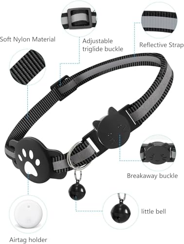 GPS Tracker Katze, Mini Tracker Ohne ABO für Katze (nur Android), Tracking Standort von Haustieren, Reflektierendes Katze Tracker Halsbänder, Arbeite mit Google Find My Device,White