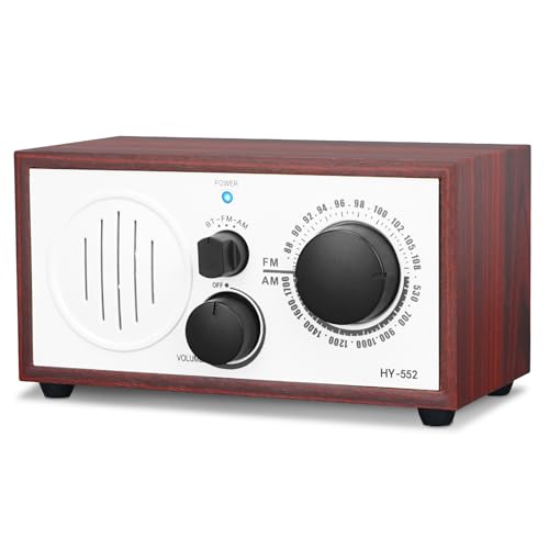 Image of Vintage Wood AM FM Bluetooth Speaker Radio Plug in Wall, Elegant and Retro Design, Old Fashion Radio Bluetooth Speaker with Aux in, Headphone Jack for Home, Office, Kitchen, Gift
