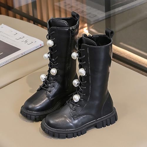 Little Girls Lace-Up Knee High Boots Winter Fashion Leather Mid Calf Combat Riding Boots Kid Girl Cute Holiday Party Long Boot Shoes2