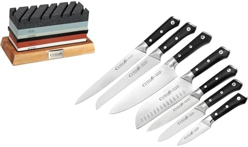 Set Cuchillos Cocina 7 Piezas Acero Aleacion Base Madera Acacia