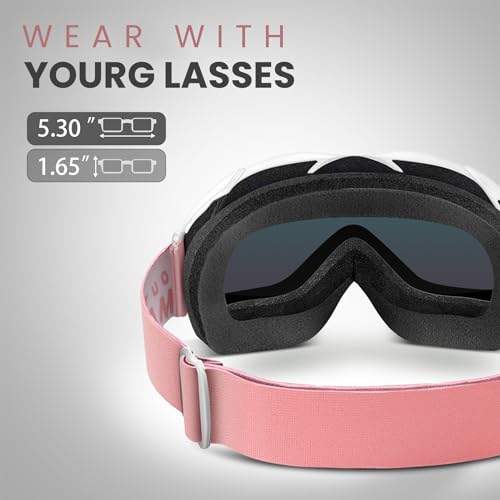Image of OutdoorMaster OTG Ski Goggles - Over Glasses Ski /Snowboard Goggles for Men, Women & Youth - 100% UV Protection (White Frame + Vlt 45% Purple Lens with Full Revo Red)