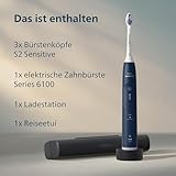 Philips Sonicare 6100 elektrische Zahnbürste, Schallzahnbürste, 2 Putzmodi, 3 Intensitätsstufen, Andruckkontrolle, EasyStart, SmarTimer, Reiseetui, Marineblau, Modell HX7403/01 [Neue Technologie]