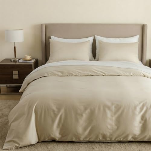 HeimenAogo 600TC Egyptian Cotton Duvet Cover California King Size Sateen Weave, Silky Soft and Breathable Bedding Set with Zipper Closure, Long Staple Cotton Bed Linen Linen Grey 3Pcs (104"×98")