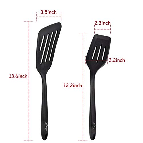 Hotec Silicone Spatula Set with Slots, Kitchen Utensils for Baking, Cooking, Heat Resistant, Non-Stick, Strong Stainless Steel Core, Black, 2 Pieces - Image 3