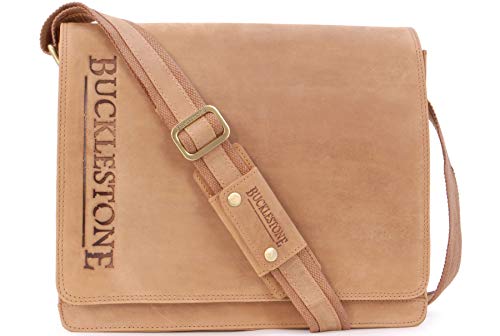 Bucklestone - Herren Leder Schultertasche - Umhängetasche Mittelgroß Passend für einen 15 Zoll Laptop und Notizbuch A4 - Lancaster - Hunter Hellbraun