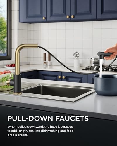 Image of FORIOUS Kitchen Faucets with Pull Out Sprayer, Single Handle, Black Gold