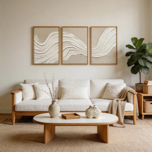 Image of CHDITB 3D Small Wave Relief Wall Art,Neutral Earth Tone Textured Wall Decor