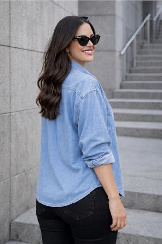 Image of FUNDAY FASHION Women Oversized Fit Solid Casual Denim Shirt