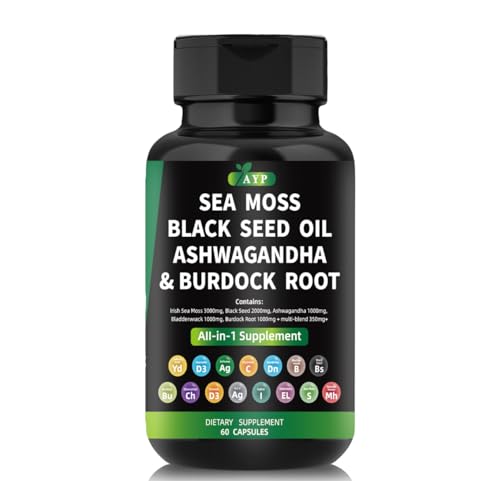 AYP Sea Moss Bladderwrack Black Seed Oil Ashwagandha Burdock Root Capsules Multi Blend Supplement + Multi Vitamin Turmeric Manuka Honey Elderberry Chlorophyll AYP Sea Moss Bladderwrack Black Seed Oil Ashwagandha Burdock Root Capsules Multi Blend Supplement + Multi Vitamin Turmeric Manuka Honey Elderberry Chlorophyll
