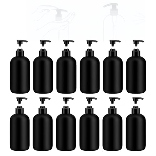 Image of Prakash 500ML Black Bottle (Pack of 12) Empty Plastic Pump Bottles Dispenser Portable Clear BPA-Free Cylinder Shampoo Lotion Hand Pump Bottle Durable Refillable Containers for Massage Oil, Liquid Soap