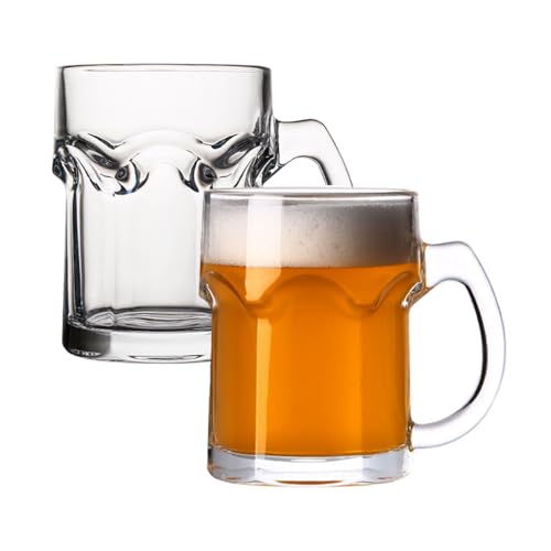 HZIYOU Set di 2 bicchieri da birra con manico, bicchieri da birra in vetro con poggiapolsi
