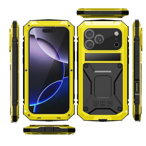Coque iPhone 17 Pro antichoc jaune avec béquille pour vos vidéos au quotidien