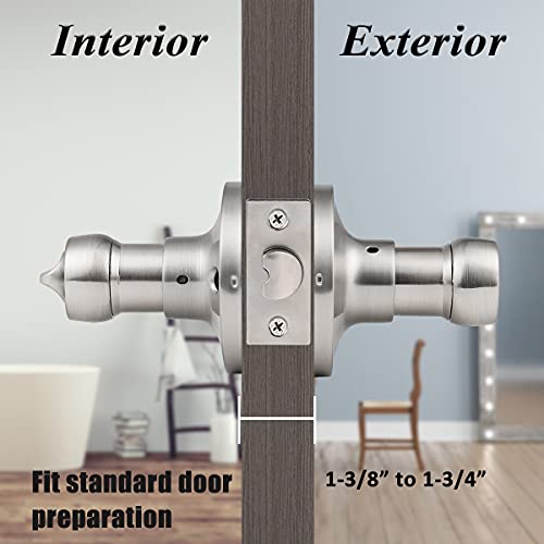Probrico Left/Right Handed Door Lever Handle Privacy Locket Bed/Bath Knob, Satin Nickel Finish #TOP2