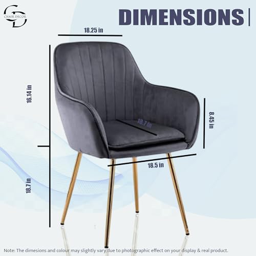 Image of Velvet Accent Chair with Matching Pouffe & Floral Cushion | Modern Upholstered Armchair with Gold Metal Legs | Lounge Chair for Living Room, Bedroom, Office, Guest Room (Dark Grey)