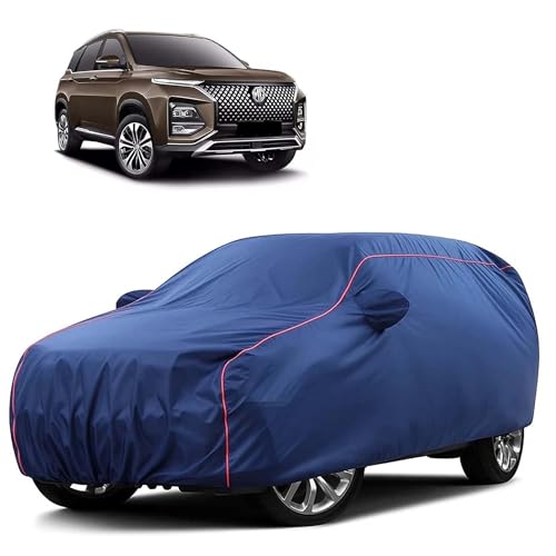 Image of Sulfar 100% Water Resistant Car Body Cover Compatible with Mirror for MG Hector (Triple Stitched, Full Bottom Elastic, Blue Taffeta with Red Piping)