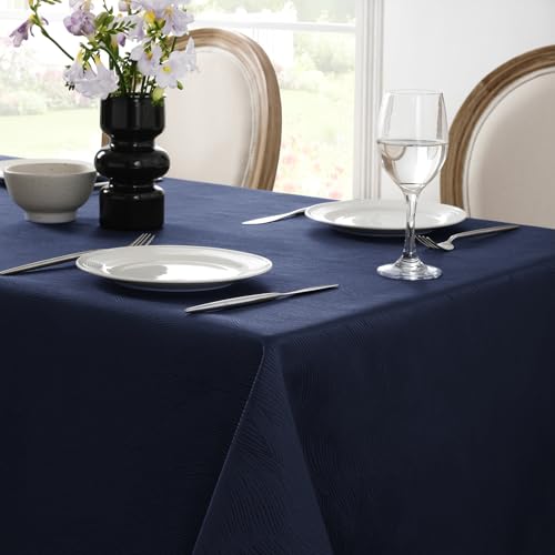 Softalker Jacquard Rectangle Tablecloth, Swirl Design Waterproof Stain Resistant Table Cover Wrinkle Free Heavy Weight Table Cloths for Dinner/Parties/Holiday - 60 x 84 Inch, Navy Blue by Softalker - Image 6