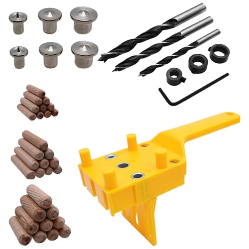 NIYATA 44 Pcs Dowel Jig Kit Drill Guide For Vertical Hole Drilling with Metal Sleeve Complete Drill Guide Set Featuring 6/8/10mm Bits & Wooden Dowels for Exact Joinery