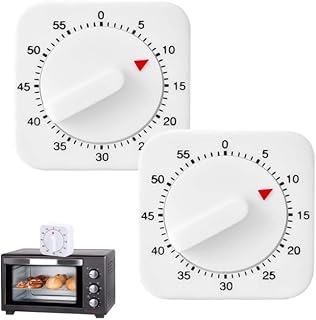 2 Pcs Kitchen Timer with Loud Alarm : Square 60 Minute Mechanical Visual Cooking, Time Management Tools Hour Manual Countdown Timer for Baking, Homework, Exercise Auto Off No Batteries Required White