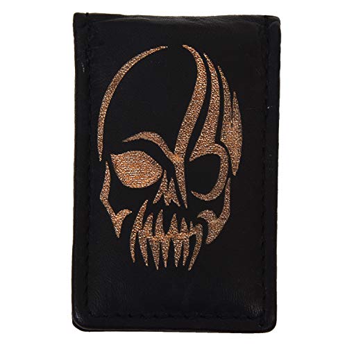 Image of LB LEATHERBOSS Men's New Leather Strong Magnetic Money Clip (Skull)
