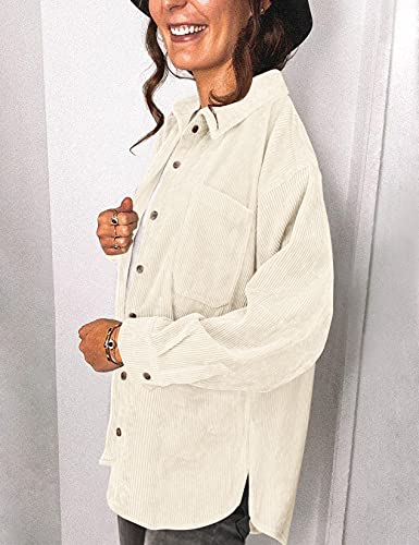 Saslax Womens Corduroy Shirt Long Sleeve Oversized Button Up V Neck Blouses Tops Loose Shacket Jacket4