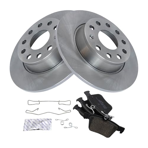 Image of TRQ Rear Brake Pad and Rotor Set Ceramic Compatible with 2015-2020 Audi A3 2015-2018 A3 Quattro 2016-2018 A3 Sportback e-tron 2015-2019 Volkswagen e-Golf