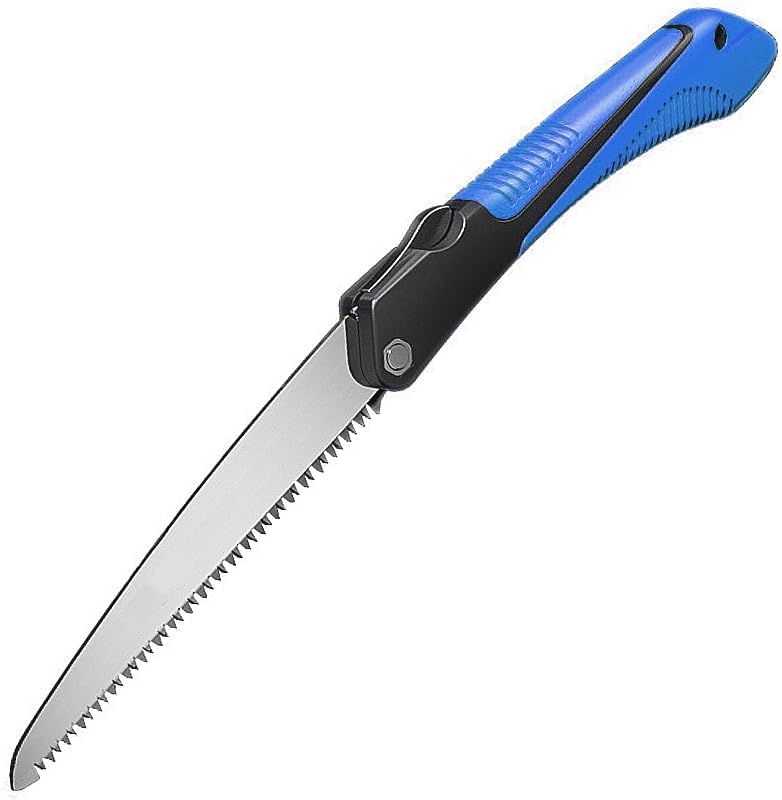 Folding Saw, 9 Inch SK-5 Steel Blade Hand Saw for Camping, Gardening Cutting Wood, PVC. Pruning Saw with Non-Slip Orange Handle(Blue)