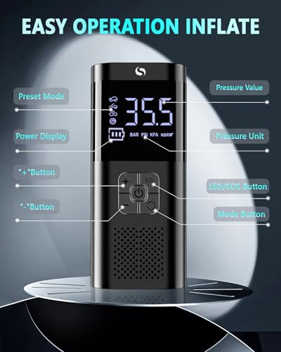Tire Inflator Portable Air Compressor, Cordless Tire Inflator | Air Compressor with LED Light for Car, Motorcycle, Bicycle and Ball, 150PSI Air Tire Pump with Gauge view 7