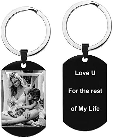 Queenberry Personalized Engraved Custom Photo Text Dog Tag Pendant Keychain