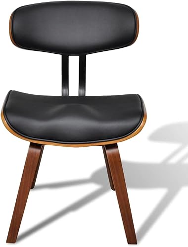 Miniatura 5 de 2-Piece Bent Wood Dining Chairs with Faux Leather Upholstery, Black and Brown Modern Kitchen Furniture Set for Dining Room Kitchen Comedor