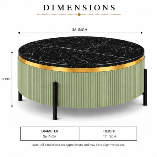 Image of WOODEN SPACE Premium Luxury Nazaara Marble-Top Coffee Table with Iron Legs & PVD Coating | Modern Round Wooden Center Table for Living Room & Entryway (Light Green, 36 Inch)