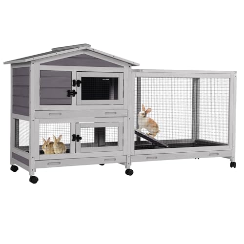 GUTINNEEN 2-Story Rabbit Hutch with Chew-Proof Ramp for Indoor/Outdoor -