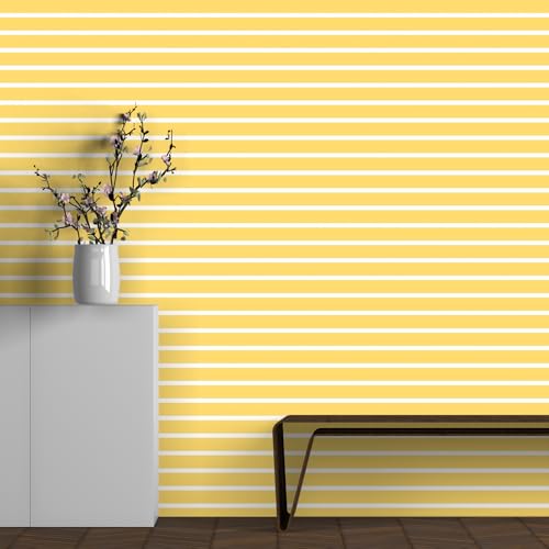 Image of DWELLSINDIA Yellow Horizontal Striped Wallpaper for Wall Decor | Self Adhesive Peel & Stick, Thick Textured Premium Paper | Waterproof, Scratch Resistant Laminated | Bedroom & Living Room | 41x244 cm