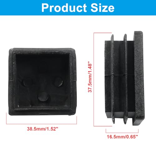 Image of Bonsicoky 1-1 /2 inch Square Plastic Plugs, Black, 8 Pack | Tubing End Caps, Insert for Square Tube, For Furniture Legs