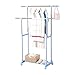 Séchoir à Linge Double Airer pour étendoir à Linge Ligne de Lavage Extensible Séchoir Suspendu pour intérieur ou extérieur, Hauteur réglable Noir 89~158cm avec Roues en Bleu