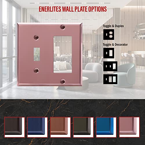 Image of ENERLITES Combination Toggle Switch and Decorator Receptacle Metal Wall Plate, Corrosion-Resistant, Stainless Steel 201, Standard Size 2-Gang 4.50 inch x 4.57 inch, UL Listed, 771131-PRG, Polished Rose Gold