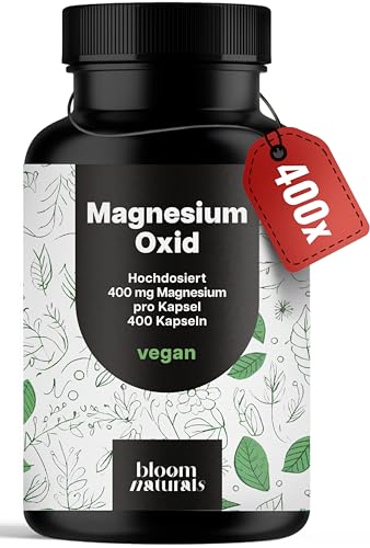 Magnesium 669mg Kapseln Hochdosiert - 400 Kapseln - davon 400 mg Magnesiumoxid pro Kapsel vegan & produziert in Deutschland Laborgeprüft - Verpackung kann variieren