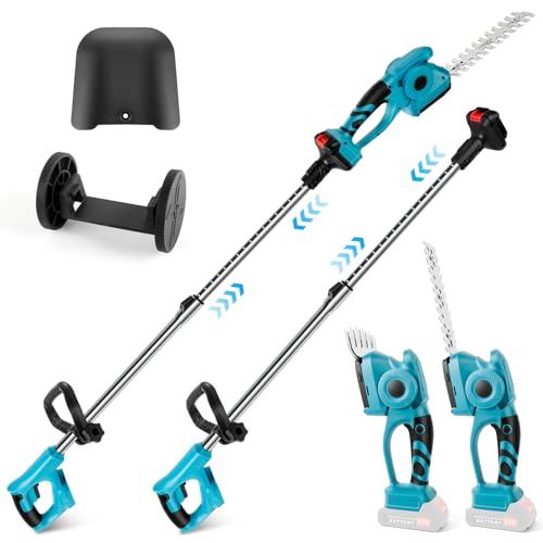 3 en 1 cortasetos telescópicos inalámbricos compatibles con Makita 18 V, tijeras de césped y arbustos, cuchillas de 220 mm y 130 mm cabeza inclinable 90 ° (sin batería)