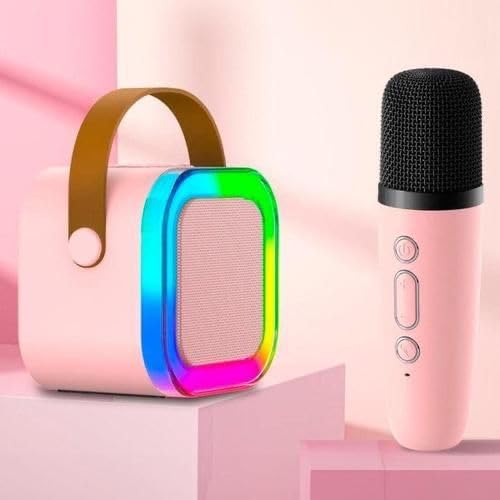 Image of SE HUB K12 Bluetooth-Compatible Wireless Karaoke Mic Speaker With Multi-Compatibility Modes, RGB Lights | Party POP Machine With Mic (Pink)