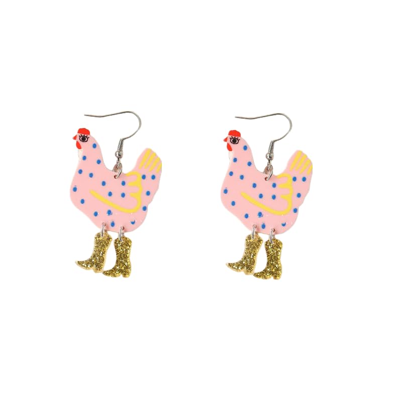 Pingyongchang Funny Cute Kawaii Acrylic Big Rooster Animal Chicken Dangle Dangle Earrings Colorful Boots Chicken Earrings for Women4