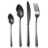 Black Cutlery Set, SEVERN LIVING, 24 Piece Polished Black Stainless Steel Flatware Set, Silverware Tableware Set with Spoon Knife and Fork Set, Service for 6 People, Easy Clean