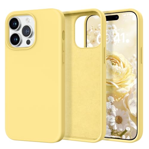Coque iPhone 14 Pro Max jaune en silicone avec doublure microfibre