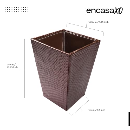 Image of Encasa XO Leather Dustbin for Home | 7 L (18.5x26 cm)(Medium) Waste Bin for Bedroom, Washrooms, Kitchens Office, Hotel | Noise free, Floor Safe Trash Can | Textured Leather Garbage Bin - Copper