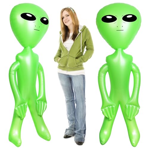 KIMOBER 2PCS Giant Inflatable Alien Jumbo Green 60 Inch PVC Blow up Martian Aliens Prop for Party Decorations Birthday Space Theme Party Halloween Easter Christmas