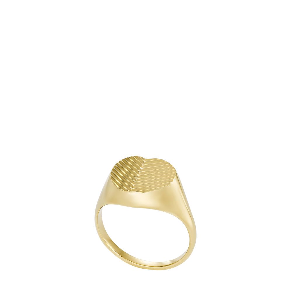 Fossil Damen-Siegelring Harlow Linear Texture Heart Edelstahl goldfarben, JF046557108