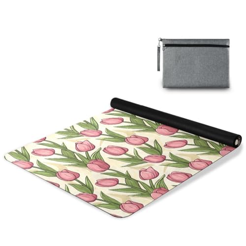 ALAZA Spring Tulip Pink Floral Yoga Mat Non Slip Fitness Exercise Mat, Workout Mat for Yoga, Pilates and Floor Exercises