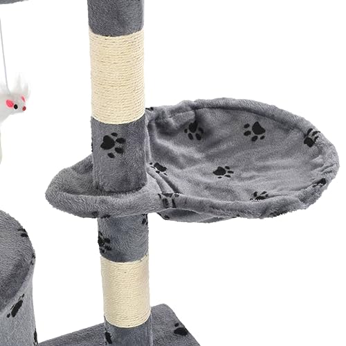 Arbre à chat 138 cm anti-ennui avec griffoir sisal et maison grise - 8