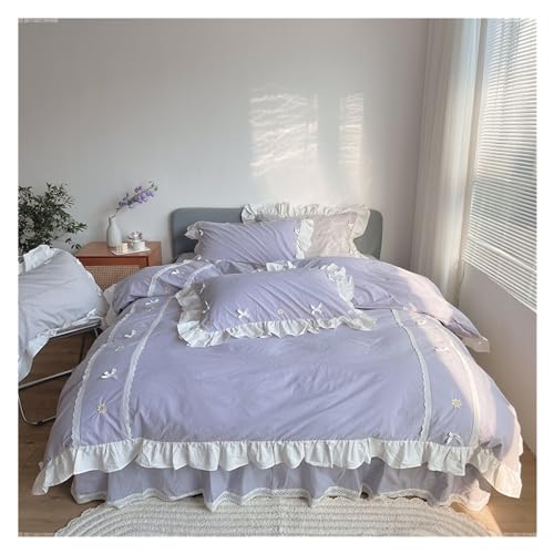 Housse de couette broderie marguerite coton parure de lit 4 pcs
