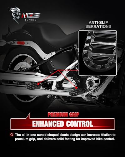 Image of MZS Motorcycle Foot Pegs, 2018-2025 Front Adjustable Footpegs Accessories MX Serrated Wide Pedal Compatible with Softail Breakout Deluxe Fat Bob Fat Boy Heritage Low Rider Slim Street Bob Sport Glide